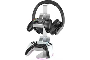 AUGEX Controller Holder, Game Controller Rack RGB Gaming Headset Stand for Xbox Series X S/Xbox one / PS5 / PS4 / Switch/Headset, Aluminum Metal Mount Universal Organizer for Game Accessories