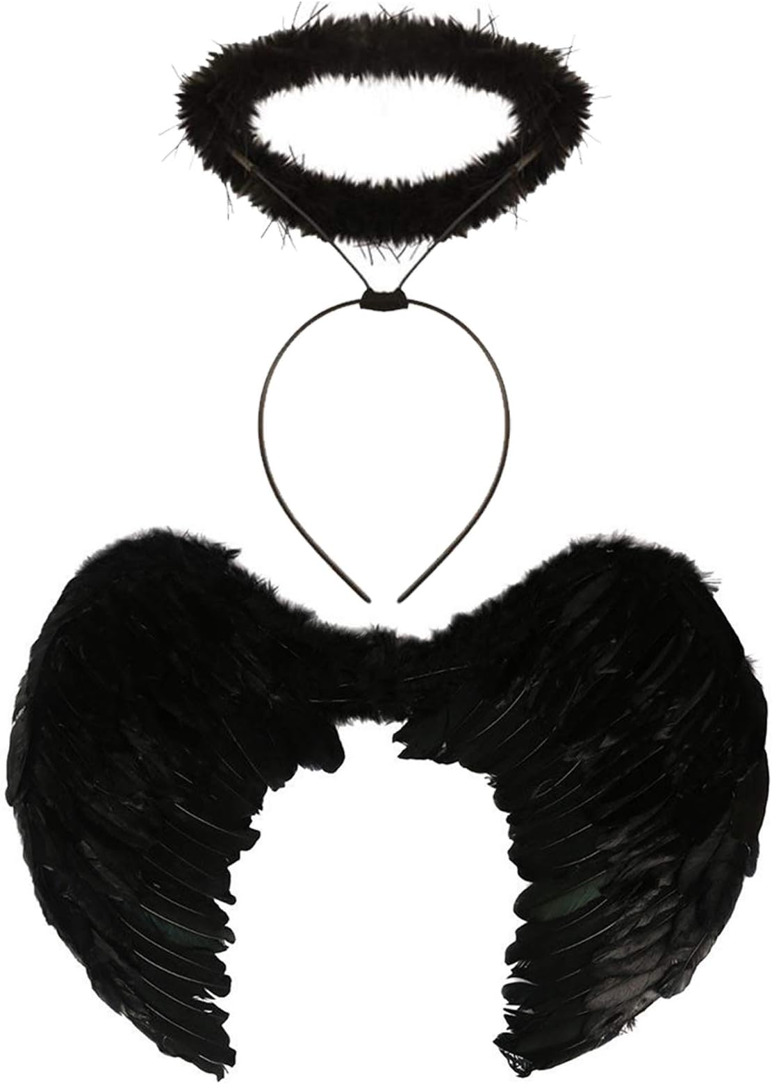 labreeze Large Real Feather Wings Black Fluffy Halo Halloween Fairy Party Fancy Dress