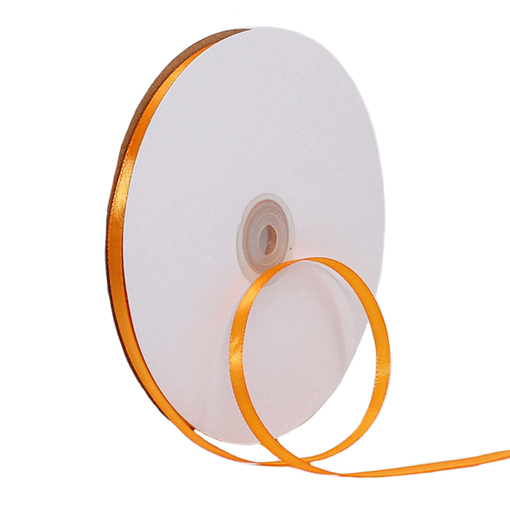 Orange Satin Ribbon 6mm for Gift Wrapping 91M, Double Sided Thick Fabric for Crafting, Cake, Hair Bow, Balloon, Christmas Decoration, Wedding Car