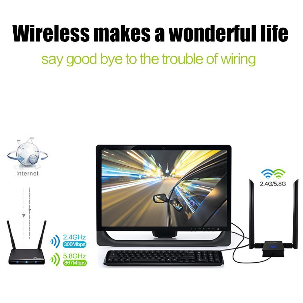 Wifi Adapter, EDUP USB 3.0 Wireless Adapter 802.11AC 1200Mbps Dual Band with 5G 867Mbps/2.4G 300Mbps 6Dbi External Dual Antennas Supports Windows XP,Win Vista,Win 7,Win 8, Win 10,Mac OS X 10.6-10.13