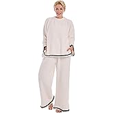 Istylish Women’s Fleece 2 Piece Pajamas Fuzzy Long Sleeve Crewneck Wide Leg Winter Sherpa Lounge Sets For Women