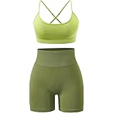 Workout Sets for Women 2 Piece Outfits High Waisted Yoga Shorts with Adjustable Strappy Sports Bra Gym Sets