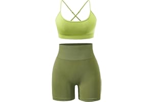 Ourgifts Workout Sets for Women 2 Piece Outfits High Waisted Yoga Shorts with Adjustable Strappy Sports Bra Gym Sets