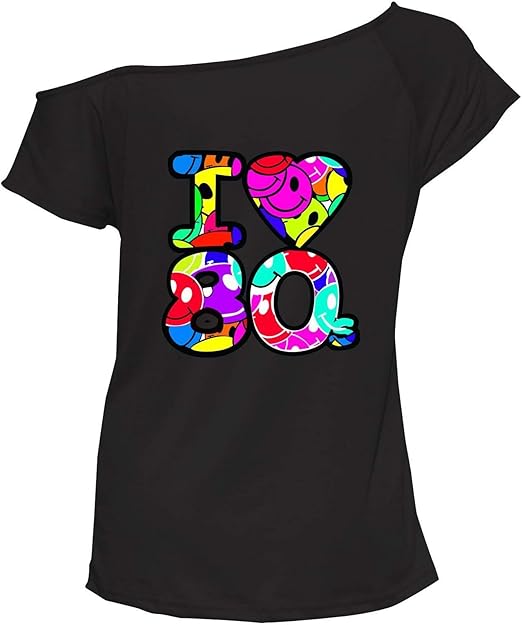 Ladies Multi I Love the 80s Fancy Dress Women/'s Hen Party Retro T-Shirt Top UK