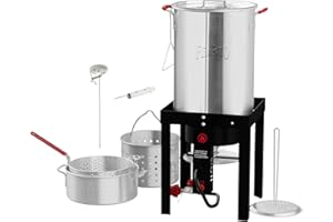 Feasto 30 Qt Turkey Fryer with Basket & 10QT Fish Fryer Kit, 50,000 BTU Outdoor Propane Burner, CSA Certified, Auto Ignition, 10 PSI Regulator & Hose, for Thanksgiving Day Gathering