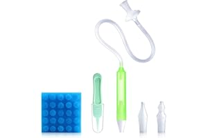 VIMAZ Baby Nasal Aspirator Nasal Congestion Relief with 25 Hygiene Filters 2 Silicone Tips with Nose Cleaning Tweezer, Green
