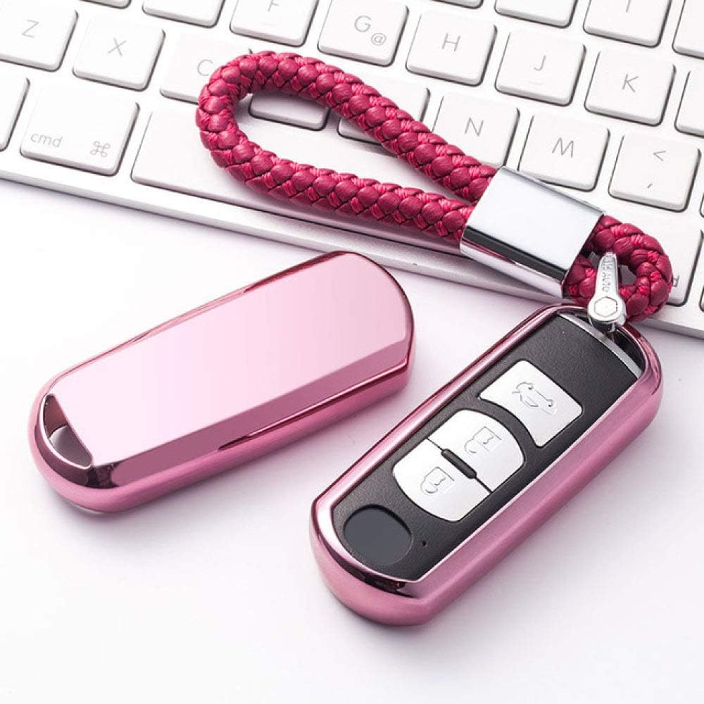 ZKYXZG Car Key Cover Tpu Remote Key Cover Case Fob Bag Shell For Mazda 2 3 5 6 Cx3 Cx-4 Cx-5 Cx-7 Cx-9 Mx5 2009 2010-2013 2014 2015-2017 Keyring,A,pink keychain