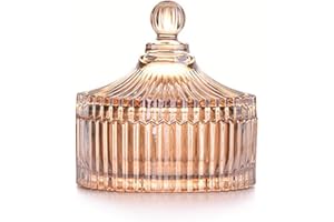 CHOOLD Luxury Colorful Tent Shaped Crystal Candy Jar with Lid,Clear Glass Apothecary Jar Wedding Candy Buffet Jar Food Jar (10oz/24oz) (Amber-L)