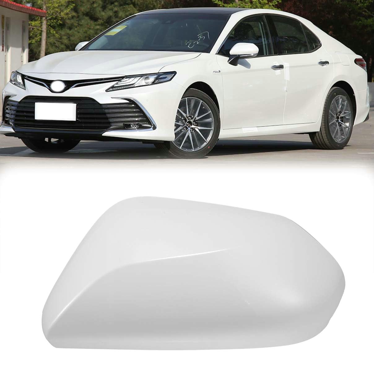 Photo 1 of Car Side Rearview Mirror Cap Cover Trim for Toyota Camry 2018 2019 2020 2021 2022 2023 Replacement (Only FIT with Singal Light Type) (Pearl White, Left Diver Side)