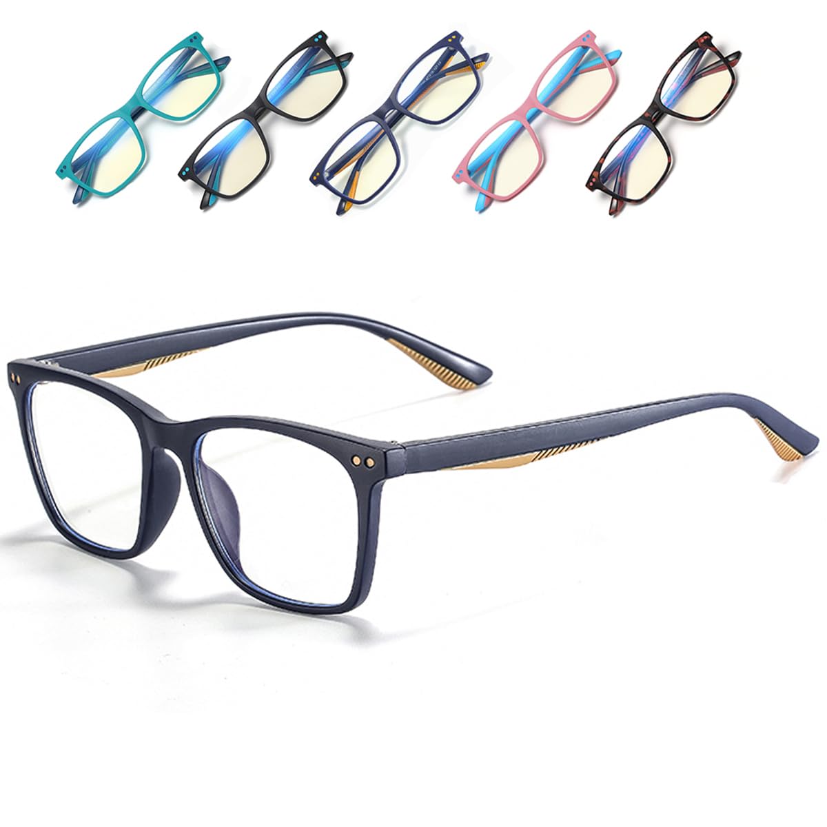 Musivon Kids Blue Light Blocking Glasses for Teens Computer Gaming Glasses Anti Blue Ray Fake Glasses for Children Boys Girls Age 4-14 (Navy Blue)