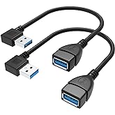 GOOOA Short SuperSpeed USB 3.0 Extension Cable - A Left & Right Angle - Male to Female - Pack of 2