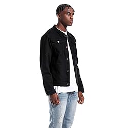 LAMKUKU Mens Denim Jacket Ripped Slim Jean Jacket