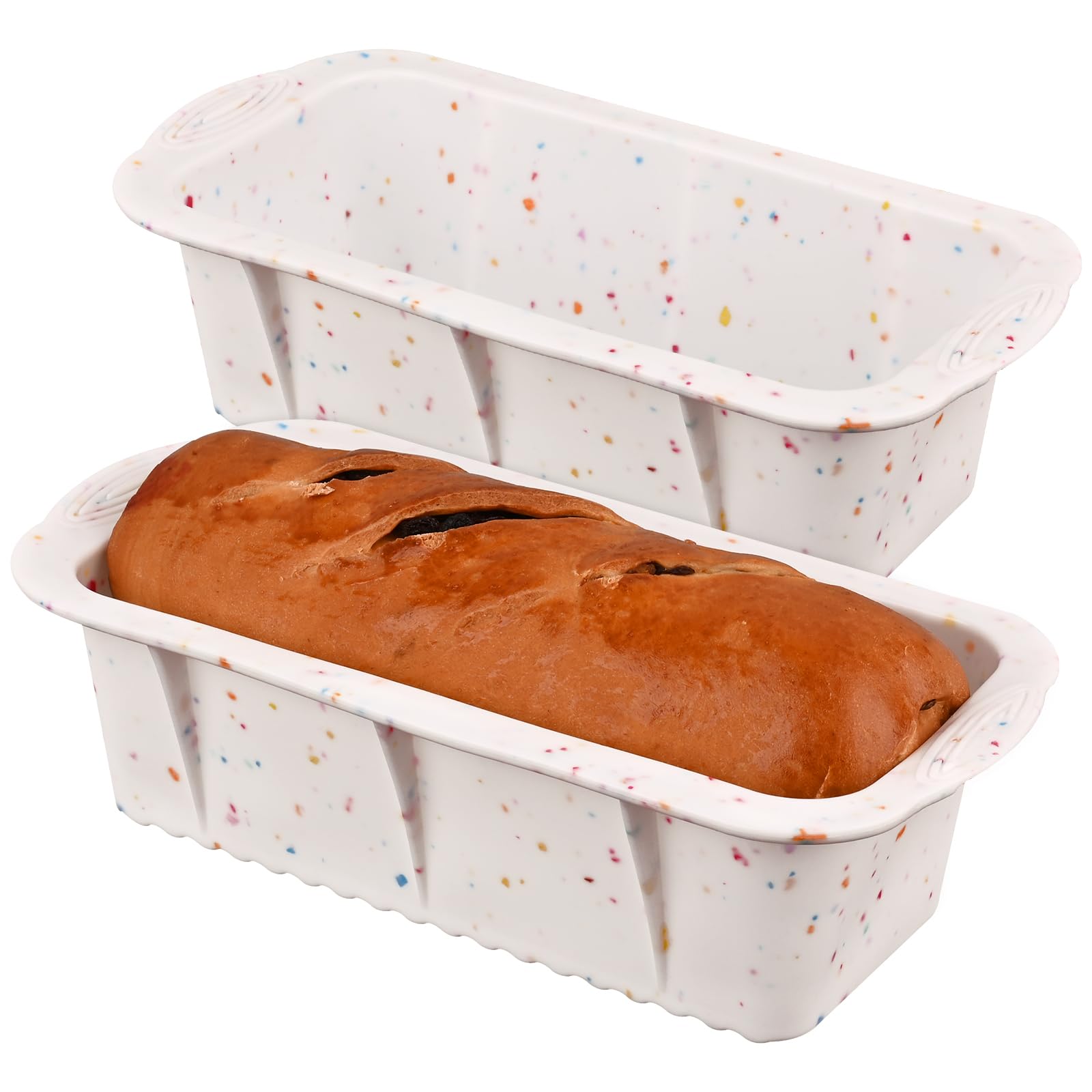 Photo 1 of Sakolla 2 Pack Silicone Bread Loaf Molds, Nonstick Easy Release Rectangle Silicone Loaf pan for Baking Cake, Meatloaf, Banana Bread, Brownies, and Quiche (Confetti)