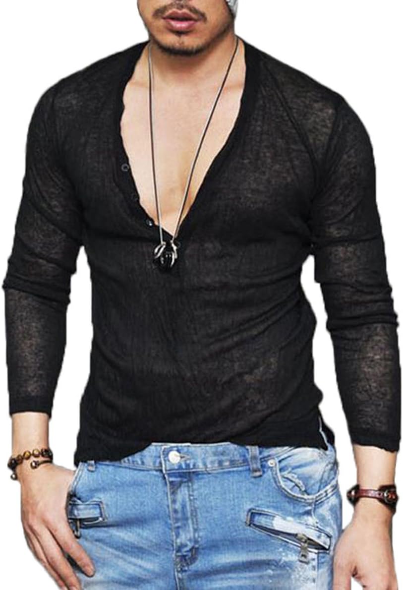 Men's Deep V Neck Slim Fit Short Sleeve T-Shirt Tee Tops