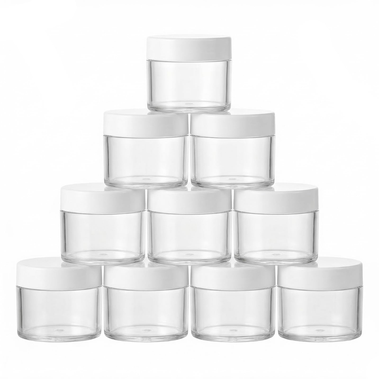12Pcs 30g 30ml/1oz Refillable Plastic Round Clear Jars With Screw Cap Lid Empty Cosmetic Jars Lot Containers for Makeup Eye Shadow Nails Powder Handmade Lip Scrubs (White Lid)