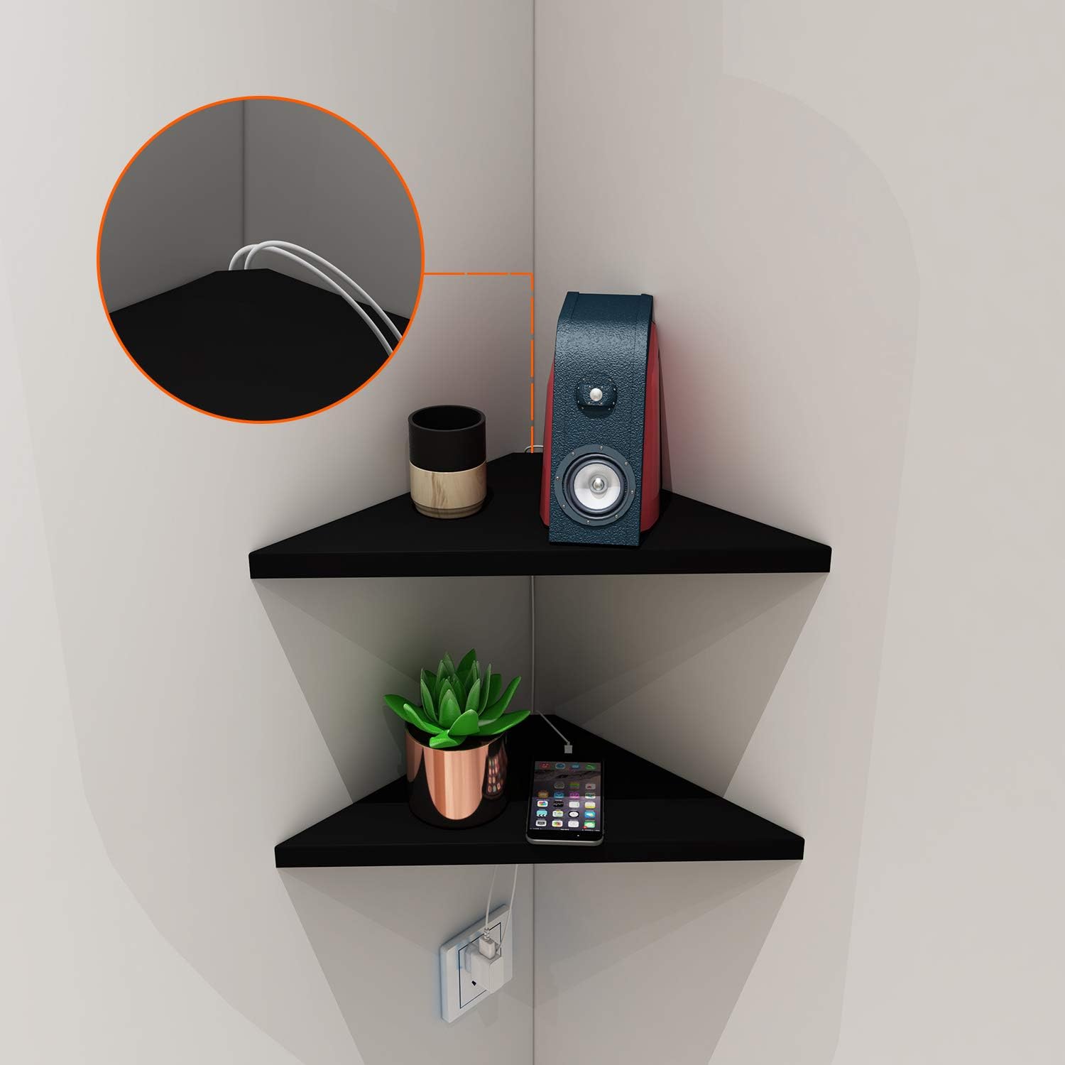 Evron Corner Mounting Shelf,Easy to Install Wall Corner Shelf,Set of 2 (White Wood Striped with Hole Pattern): Kitchen & Dining