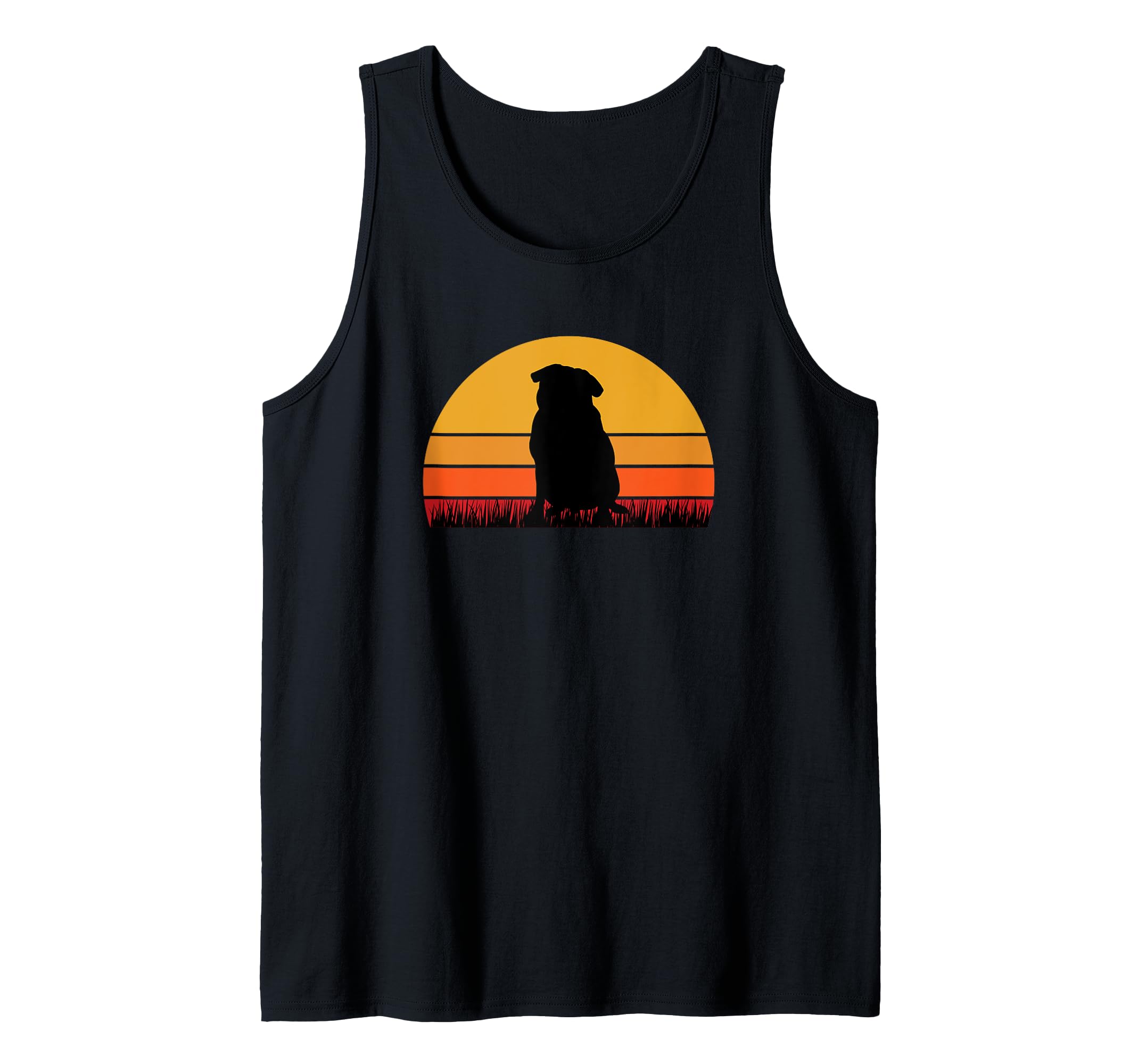 Pug Dog Doggie Pup Puppy Sunset Orange Black Retro Cute Tank Top