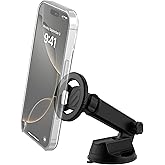 Scosche MagSafe Car Mount, Suction Cup Windshield Phone Mount/Magnetic Cell Phone Holder for Car Dashboard with Extended Arm Compatible with Popsocket, Cellphone Stand Compatible with iPhone, Samsung