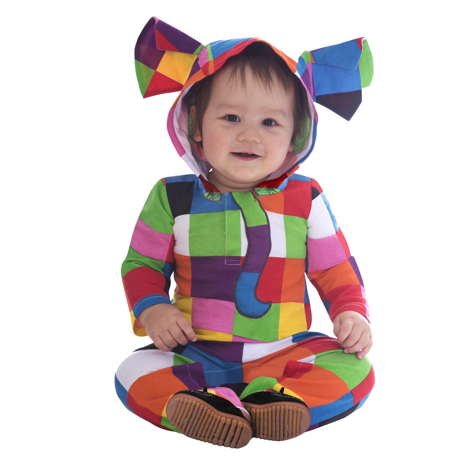 Amscan 9902978 - Baby Official Elmer the Patchwork Elephant Hooded Romper Suit Costume Age: 3-6 Months