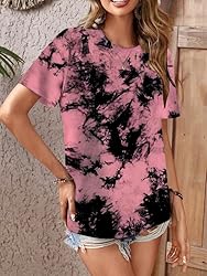 LilyCoco Women's Tie Dye T Shirt Crewneck Short