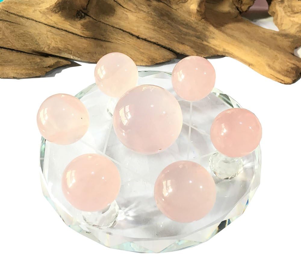 MOSOAO Natural Rose crystal ball Seven Star Group crystal spheres Qixing-array Ornament with Clear Quartz Crystal Glass Stand For Home Decoration (Rose Quartz Ball)