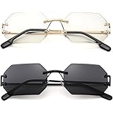 Pro Acme Rimless Rectangle Sunglasses for Men Women Polygon Frameless Tinted Shade Glasses