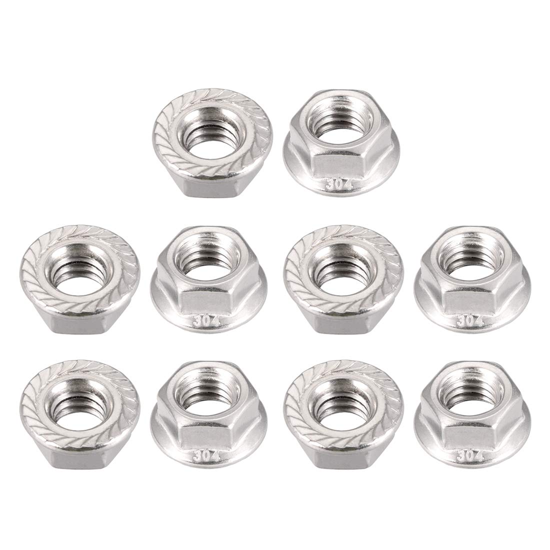 sourcing map 3/8-16" Serrated Flange Hex Lock Nuts, 304 Stainless Steel, 10 Pcs