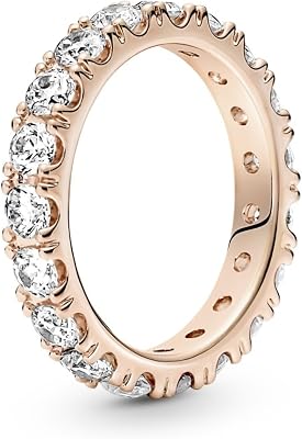 Timeless Anello con riga brillante Eternity placcato in oro rosa 14 k con zirconi cubici trasparenti, 52