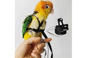 BARN ELEVEN Adjustable Bird Harness with 78.7 Inch Leash, Outdoor Flying Training Rope Kit for Bird Parrots, Parrot Flying Rope Straps Outdoor Training Traction Rope for Small Medium Large Size Birds (Petite)