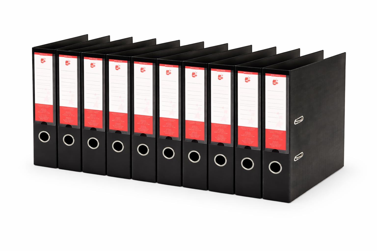 5 Star Office A4 Lever Arch Files Black, Pack of 10, 70mm Spine, Durable Polypropylene Covered Board & Spine Label Holder