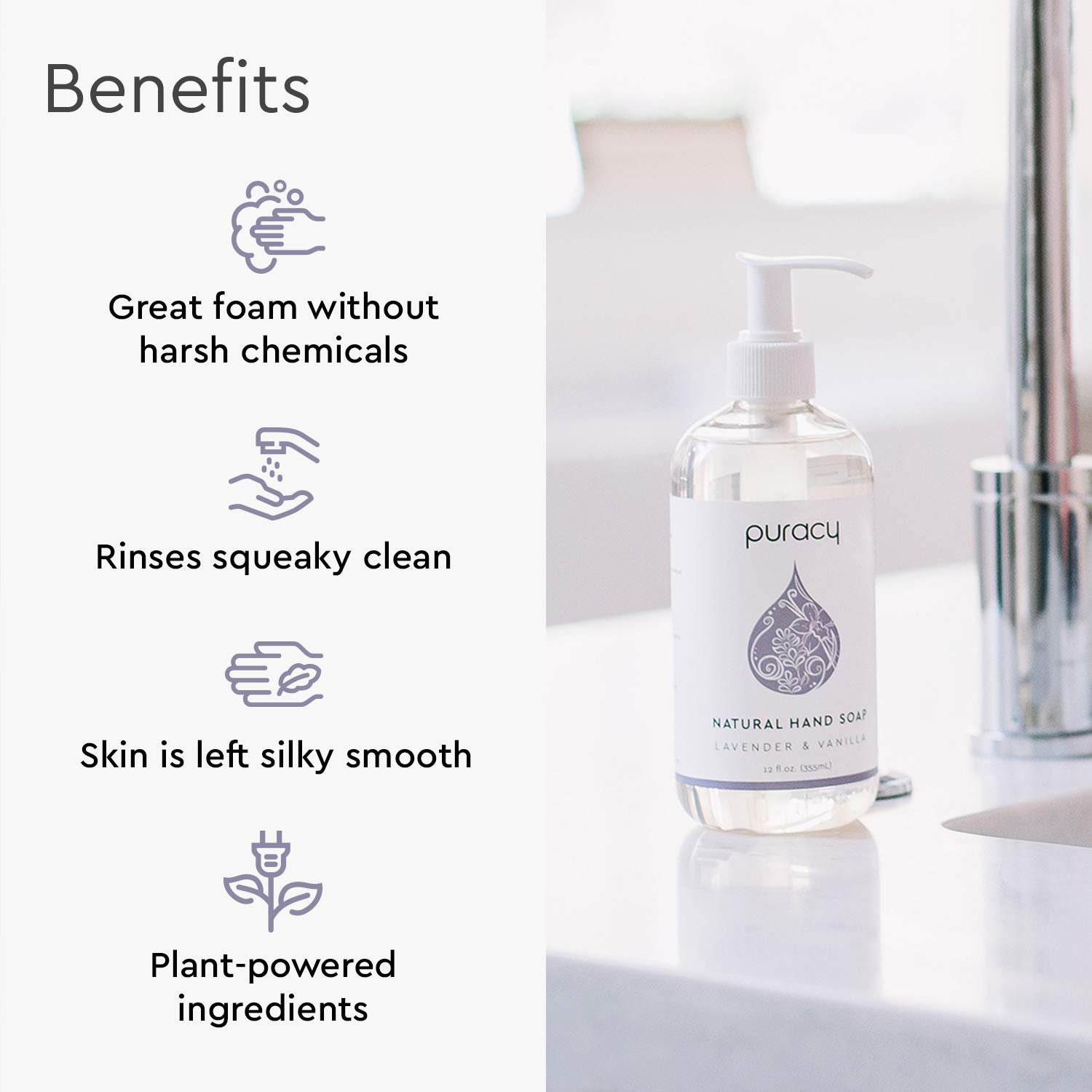 Puracy Natural Gel Hand Soap Refill, Lavender & Vanilla, Moisturizing Liquid Hand Wash, 64 Ounce : Beauty