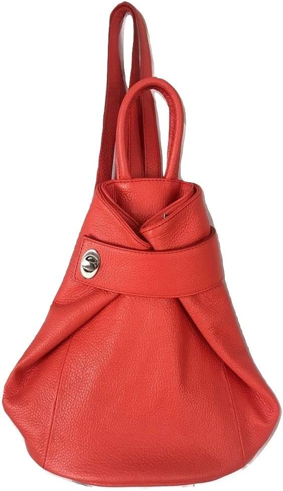 Stella Convertible Leather Backpack Purse – Casual Travel Tote Bag (Orange Coral)