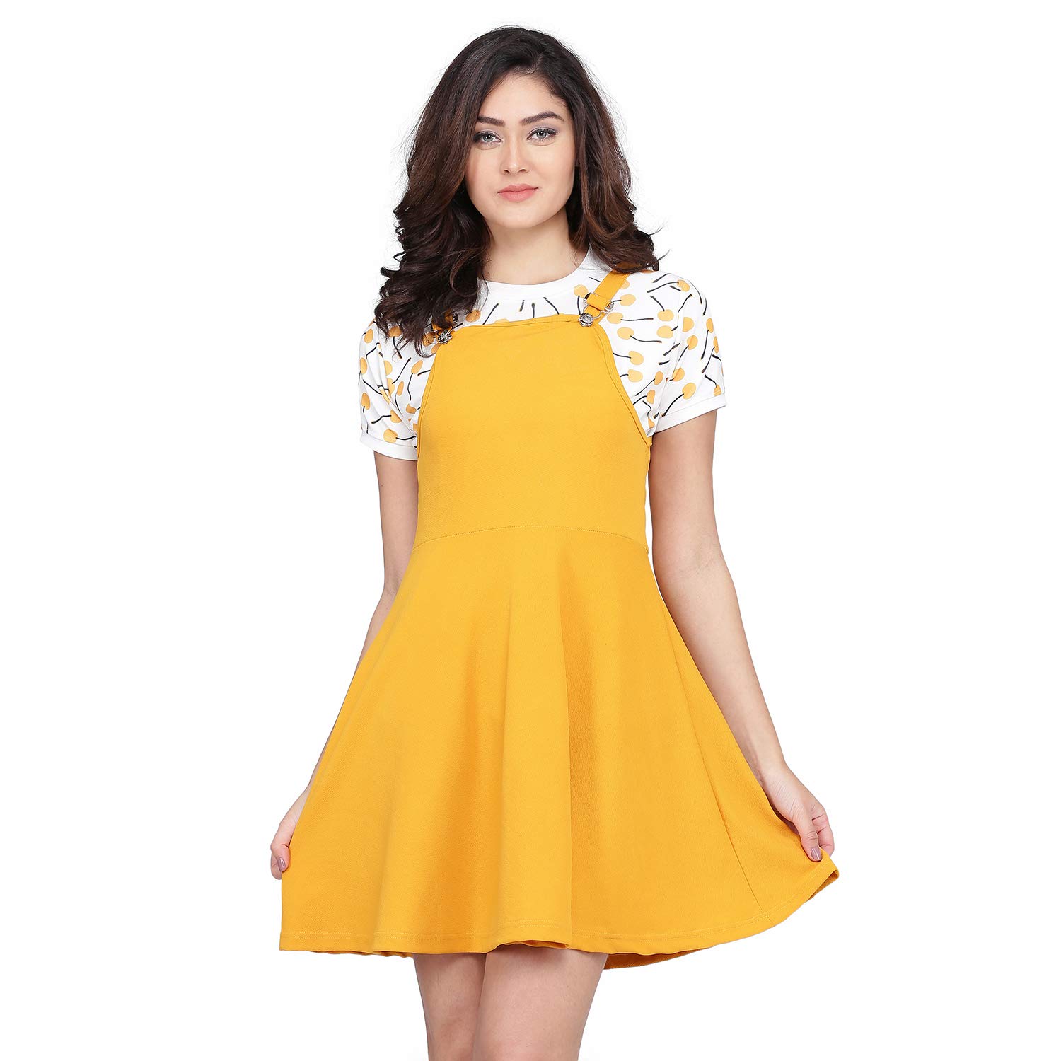 Buy Lymio Polyester ALine Dress (PCherryDangriYellowM at Amazon.in
