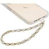 GVIEWIN Phone Charm Gold Metal Chain Phone Wrist Strap with Tether Tab, [Hands-Free & Anti-Drop] Detachable Fashion Phone Lanyard Wristlet for Women Girls for iPhone & Most Smartphones, Golden