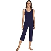 WiWi Pajamas for Women-Viscose Made from Bamboo Sleeveless Pjs Tank Top Capri Pants Pajama Set S-XXL