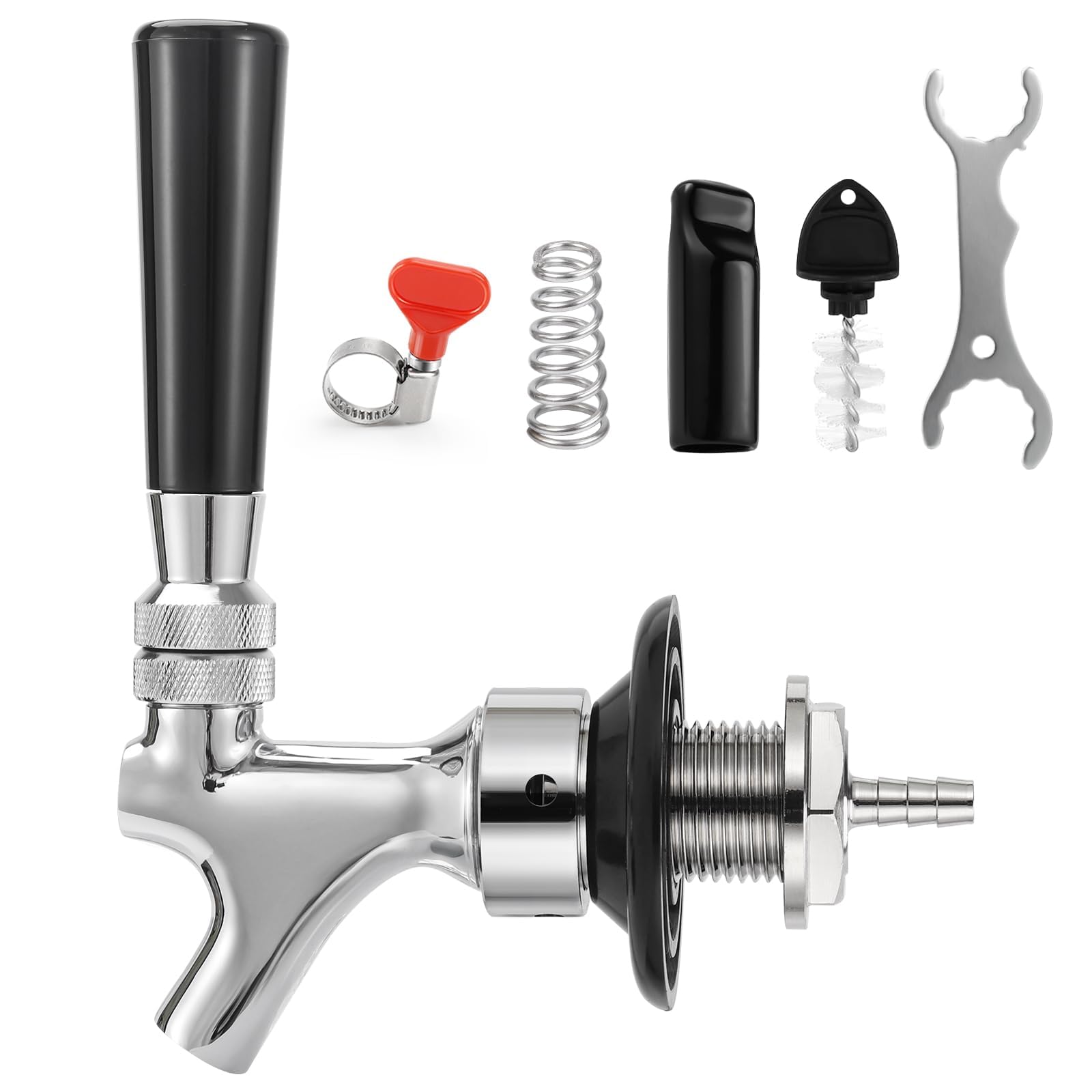 Photo 1 of Dbgogo 2'' Draft Beer Faucet Shank, 1/4'' Beer Line Barb No Leak No Drip No Stick Stainless Core Kegerator Brew Tap Beer Shank Dispenser Self-Closing Spring Tap Brush Spanner Wrench Hose Clamp