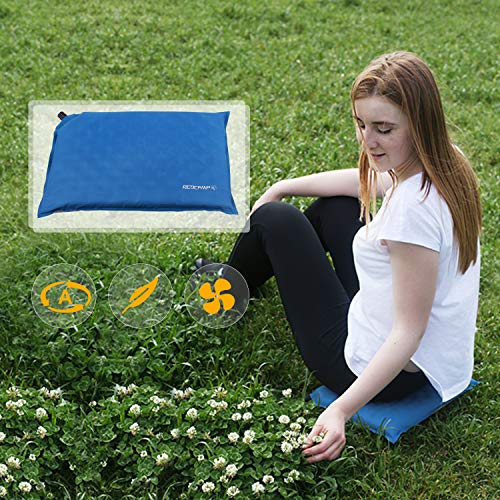 REDCAMP Self Inflatable Seat Cushion for Camping Stadium, Compact Lightweight Self Inflating Bleacher Cushion with Storage Bag, Well Insulated
