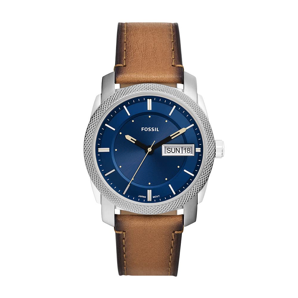 Fossil Watch for Men Machine, Quartz Movement, 42 mm Silver Stainless Steel Case with a Pro-Planet Leather Strap, FS5920