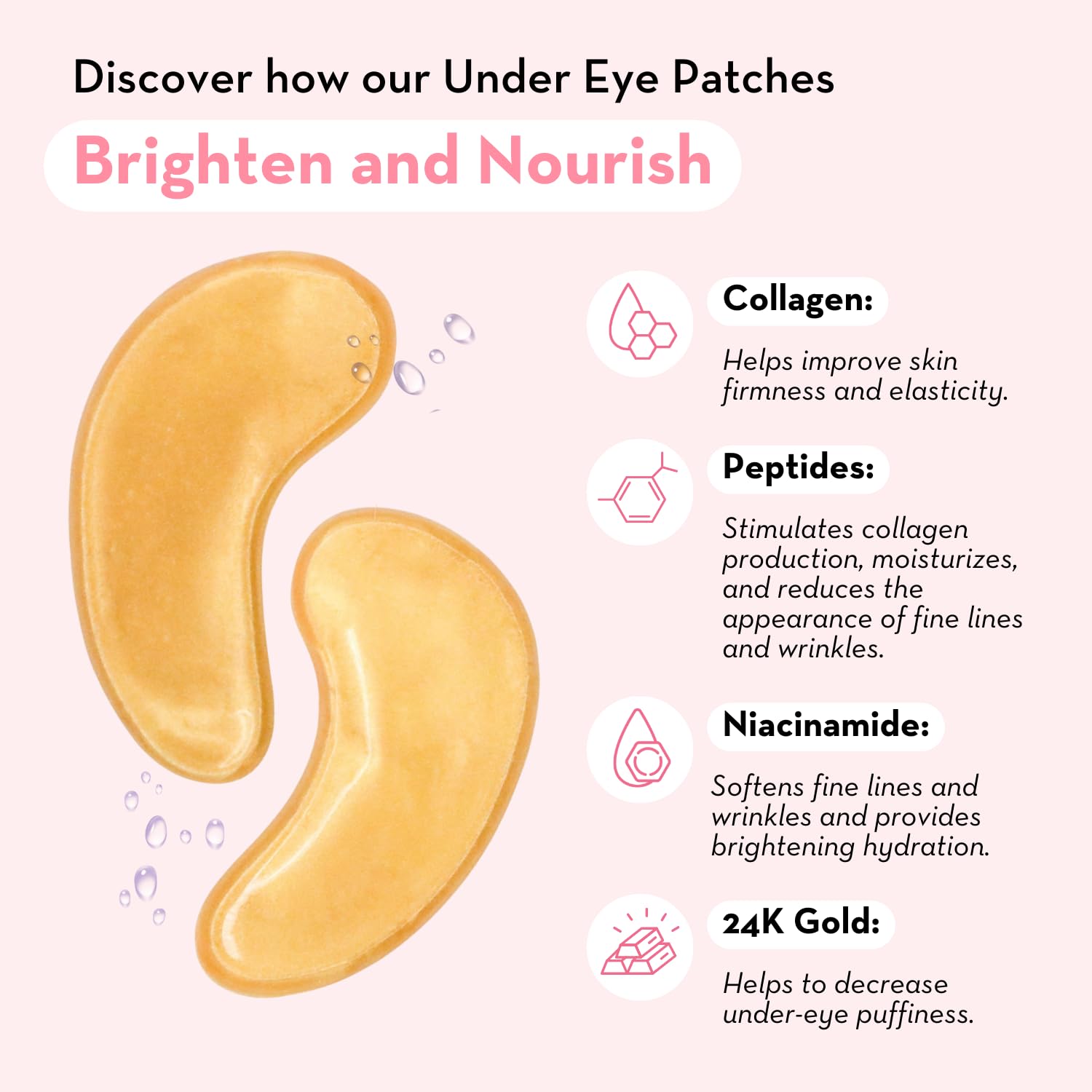 Elizabeth Mott 24K Gold Under Eye Patches - Collagen, Niacinamide & Peptides for Puffy Eyes, Dark Circles & Wrinkles - Hydrating & Brightening Eye Mask, Cruelty-Free