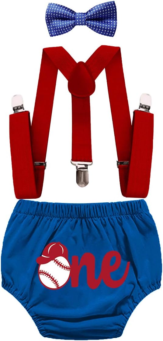 IZKIZFBaby Boy 1st Birthday Baseball Shower Costume Cake Smash Photo Props Outfits Diaper Cover Suspenders Bow Tie