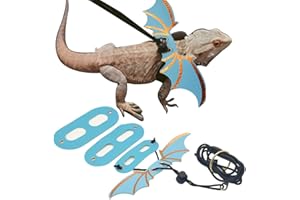ABUSTLE PIG Adjustable Bearded Dragon Leash Harness,3 Size Pack Leather Wings Safty Walking Leash for Bearded Dragon Lizard Reptiles (Blue)