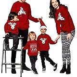 Pull Noel Famille Pulls De Noël Homme Femme Enfant Garçon Fille Sweat Shirt Moche Oversize Pull Over Renne Cerf Sweatshirt Col Rond Christmas Sweat-Shirt Hiver Chaud Pour Toute La Famille Rouge S
