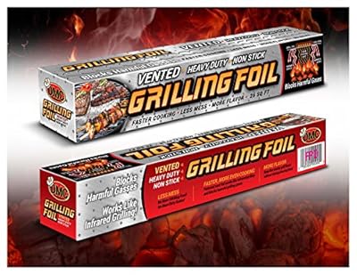 Grilling Foil - Barbecue Accessory Vented with Holes Specifically for Grilling and Steaming, Non-stick Aluminum Tin Foil, 3 PK â€“ 12"x 25 Sq Ft. Rolls , Faster Cooking, Less Mess.