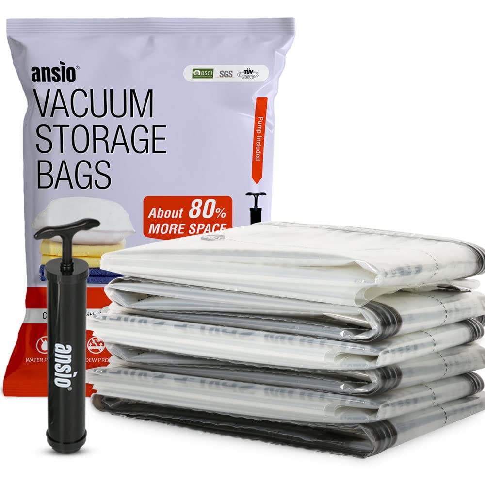 ANSIO® Vacuum Storage Bags for Clothes Combo Pack of 6 Double-Zip Seal & Triple Seal Vacuum Bags for Duvets, Bedding Sets etc., 80% More Storage Travel Pump ( 2 x 60*40cm, 2 x 80*60cm, 2 x 70*50cm)