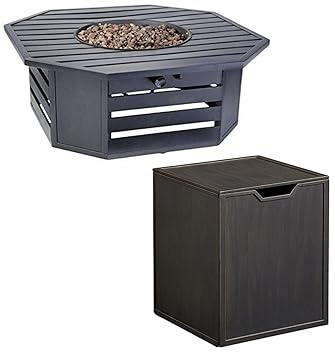 Bond Roscoe Slat Fire Table Bundle With Propane Tank Holder Cover