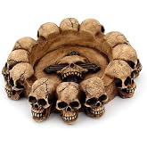 RURAUOGR Resin Skull Ashtray Cigarette Ash Container Human Skull Ashtray with 4 Cigarette Slots Smoking Room Office Bar Ornament Halloween Decor Scary Fantasy Gifts for Smokers (Brown)