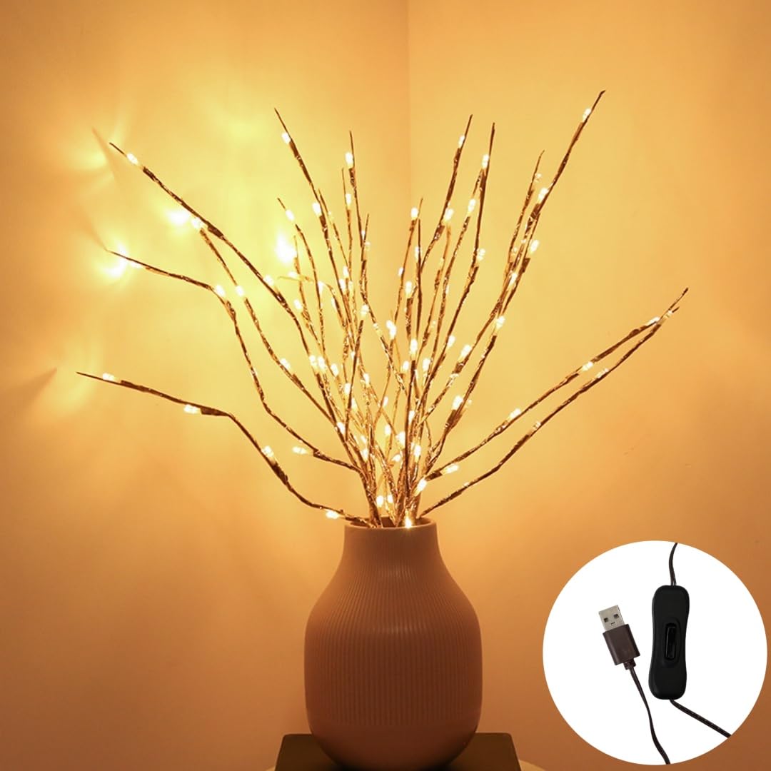 Ulalaza 77cm 6 Branches 120 LED Bulbs Twig Lamp USB Operated LED Lighted Willow Branches Vase Fillers Use for Christmas Home Party Decoration Indoor Outdoor