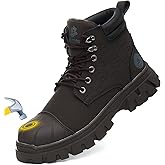 KELODON Waterproof Steel Toe Boots For Men 6 Inch Leather Steel Toe Shoes Non Slip Resistant Safety Work Boots Indestructible Lightweight Construction Boot