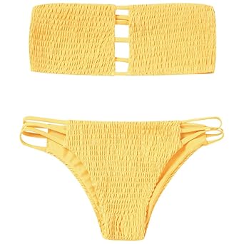 Damen 2018 gepolsterte BH Bikini Set?trägerlose Strand Bademode Volltonfarbe, S - L