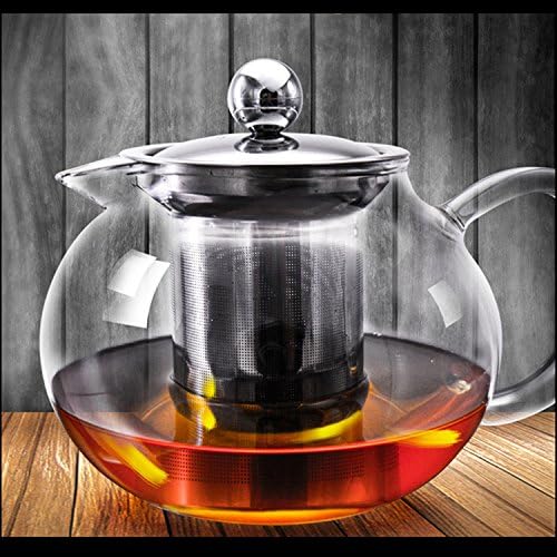 Glass Teapot with Stainless Steel Infuser and Lid, Microwavable and Stovetop Safe Tea Pot, Great for Flowering Tea and bag &amp; Loose Leaf Tea (27 oz / 800 ml)